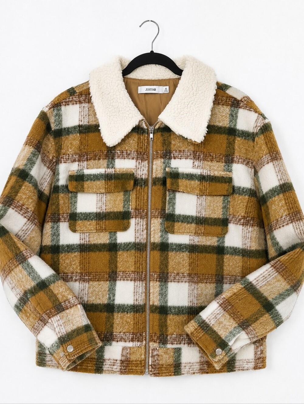 JustFab Plaid Sherpa Lined Zip Jacket XL